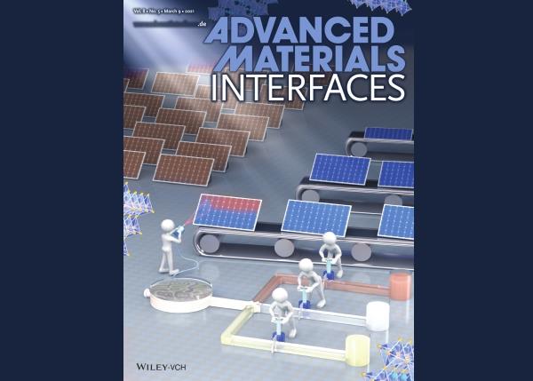 【材料系劉振良教授團隊】以超音波噴塗技術製備混成鹵素鈣鈦礦太陽能電池之研究獲選為Adv. Mater. Interfaces期刊封面內頁